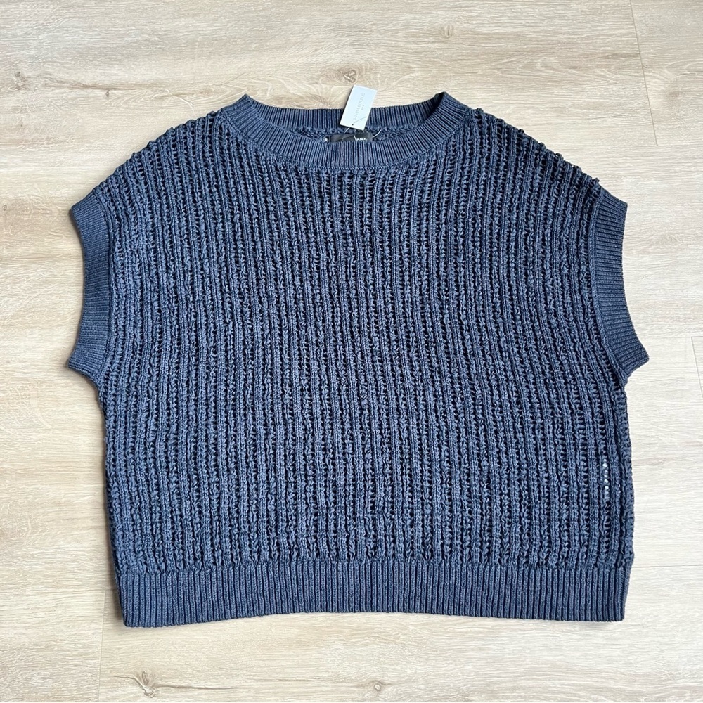 Banana Republic Blue Crochet Pullover Vest Top SZ S NWT